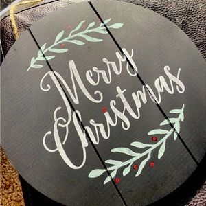 Merry Christmas Door Hanger Black White Green Red